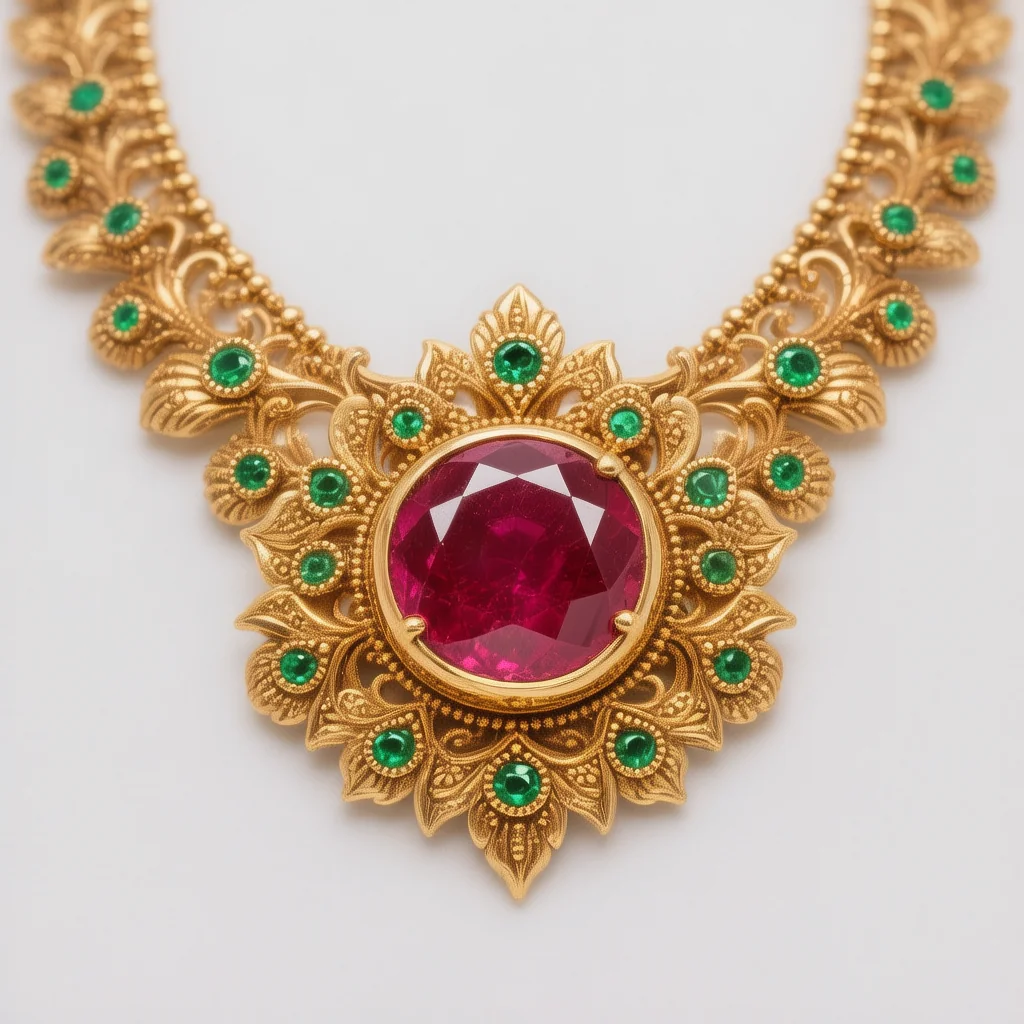 Minimal Ruby Emerald Petal Necklace