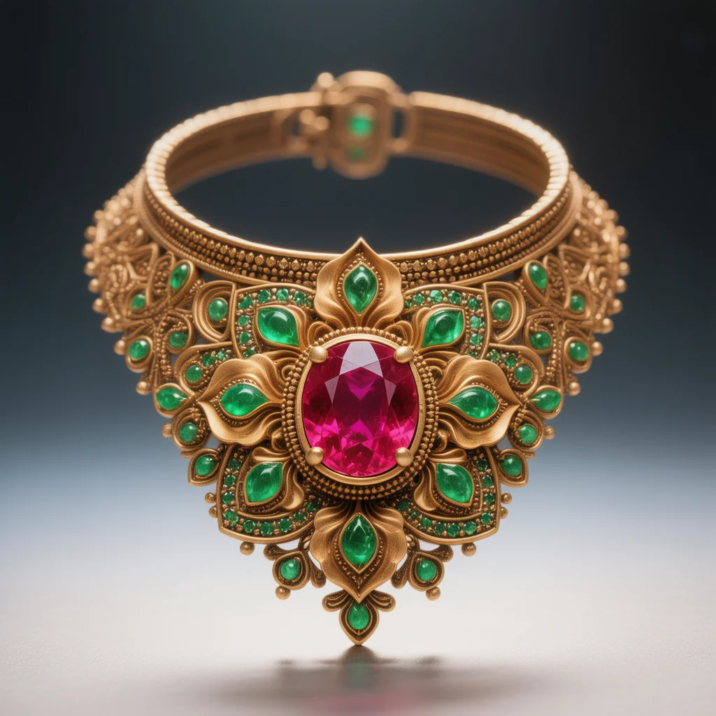 Minimal Ruby Emerald Petal Necklace